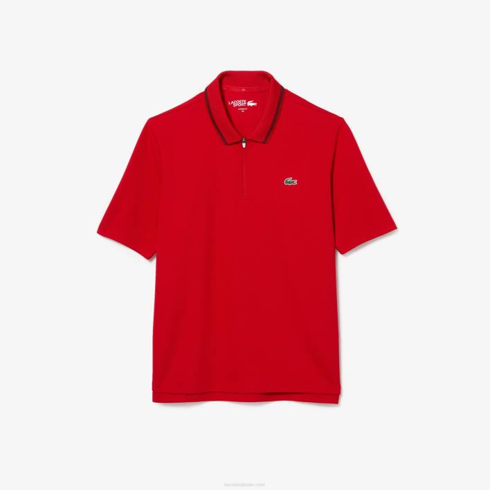 Lacoste SPORT Zip Collar Golf Polo 646T2465 Red Bordeaux Z50 Women