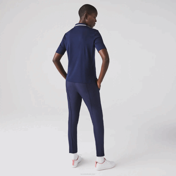 Lacoste SPORT Zip Collar Golf Polo 646T2466 Navy Blue White 525 Women