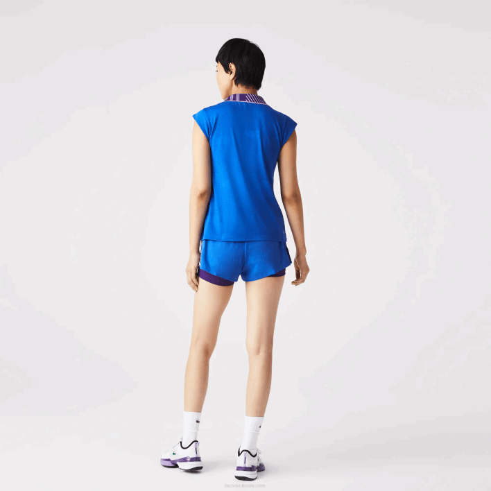 Lacoste SPORT Zip High-Neck Tennis Polo 646T2501 Blue Purple Yellow 2G4 Women