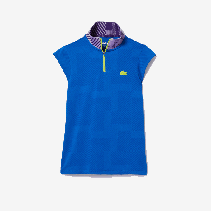Lacoste SPORT Zip High-Neck Tennis Polo 646T2501 Blue Purple Yellow 2G4 Women