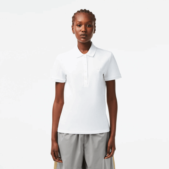 Lacoste Slim Fit Stretch Cotton Pique Polo 646T2468 White 001 Women