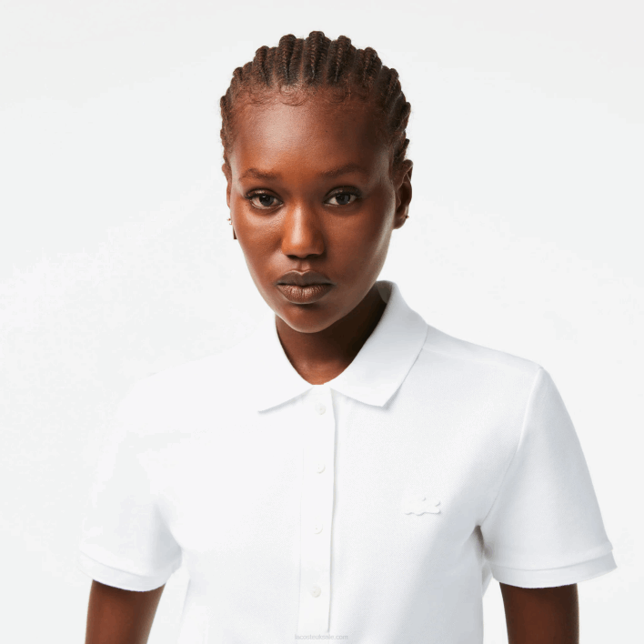 Lacoste Slim Fit Stretch Cotton Pique Polo 646T2468 White 001 Women