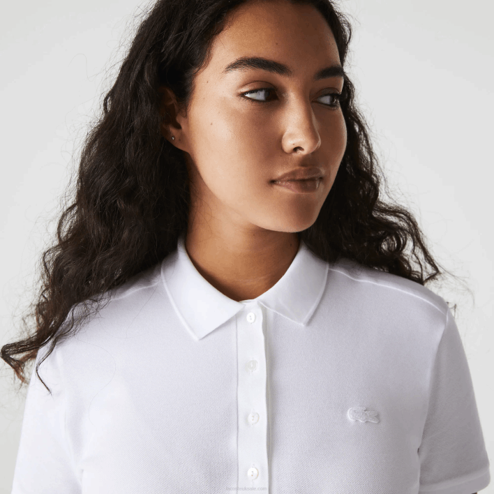 Lacoste Slim Fit Stretch Cotton Pique Polo 646T2468 White 001 Women