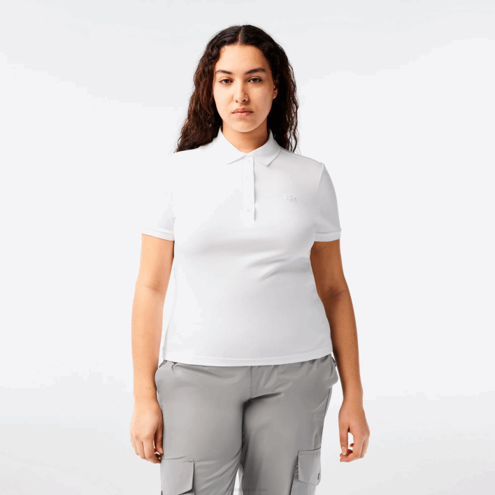Lacoste Slim Fit Stretch Cotton Pique Polo 646T2468 White 001 Women