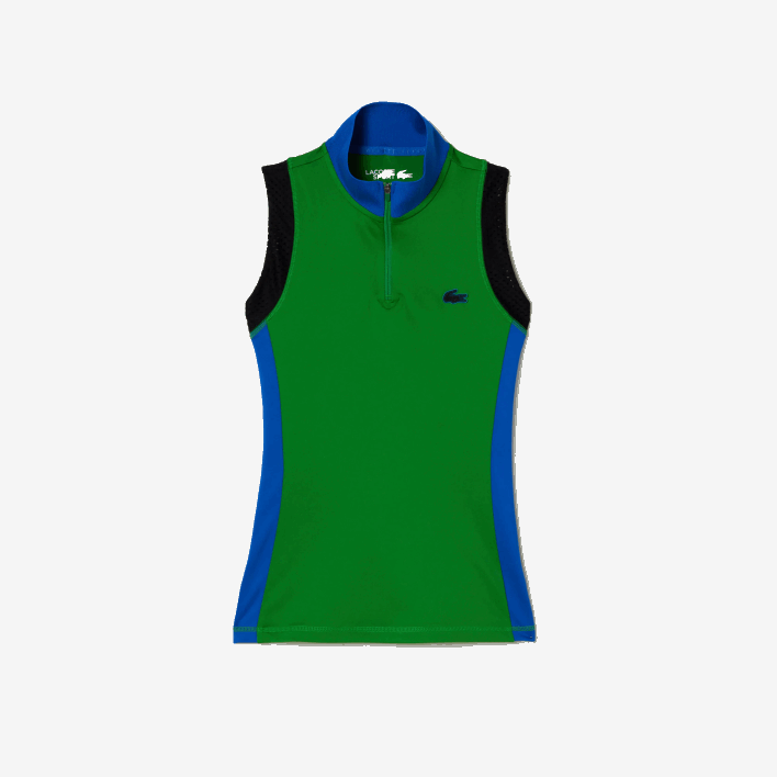 Lacoste Tennis Sleeveless Zip Neck Polo 646T2357 Green Blue Black 8HJ Women