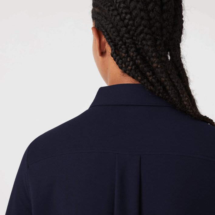 Lacoste French Collar Cotton Pique Shirt 646T2649 Navy Blue 166 Women