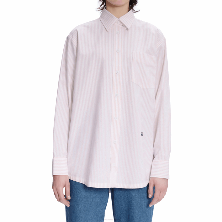 Lacoste x A.P.C. Striped Cotton Shirt 646T2660 White Pink M5U Women
