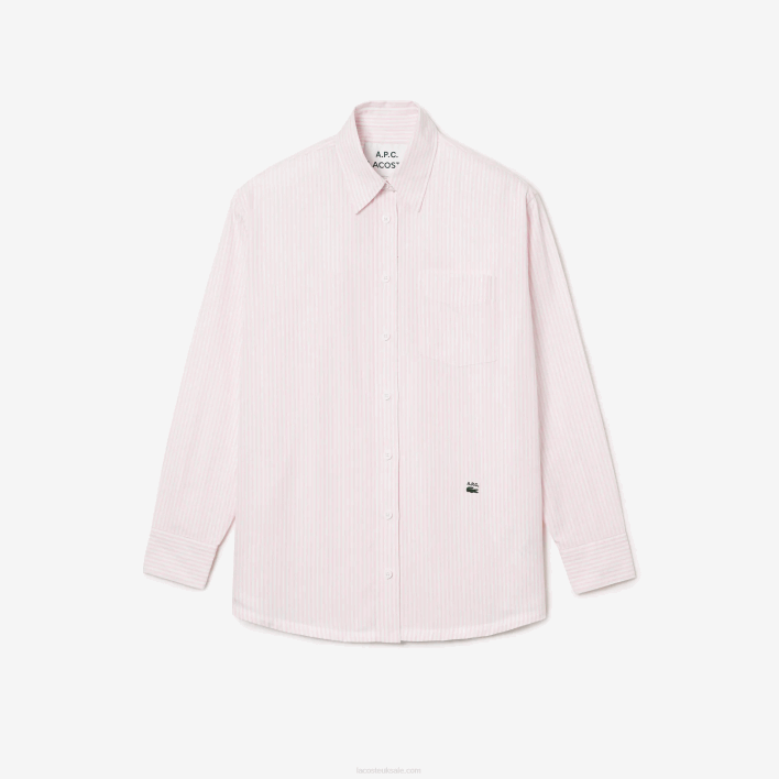 Lacoste x A.P.C. Striped Cotton Shirt 646T2660 White Pink M5U Women