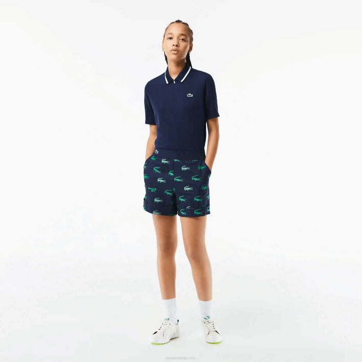 Lacoste Golf Lightweight Printed Bermuda Shorts 646T2447 Navy Blue 166 Women