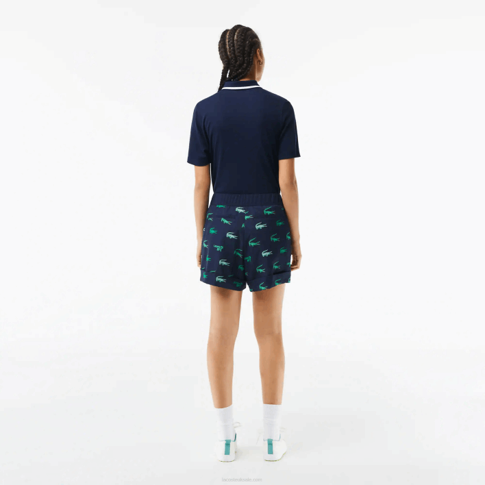 Lacoste Golf Lightweight Printed Bermuda Shorts 646T2447 Navy Blue 166 Women