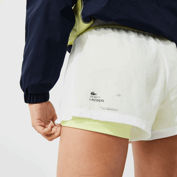 Lacoste SPORT Light Nylon Shorts 646T2659 White Flashy Yellow 6B2 Women