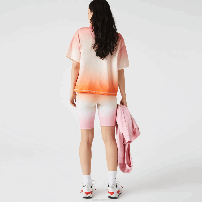 Lacoste SPORT Summer Pack Gradient Bike Shorts 646T2661 Pink White Orange DFK Women
