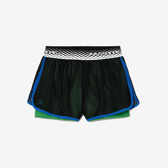 Lacoste Tennis Shorts with Built-in Undershorts 646T2443 Black Green GLV Women