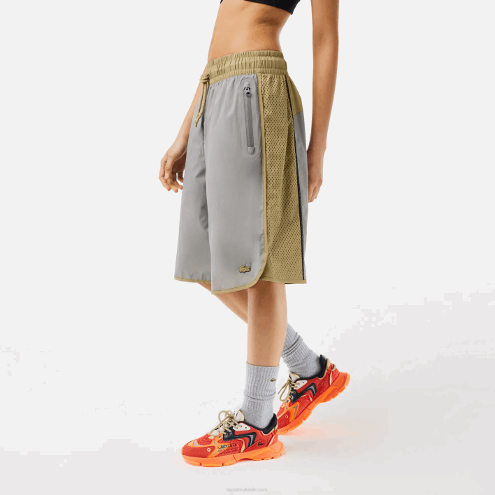 Lacoste Two-Tone Bermuda Shorts 646T2451 Grey Beige 7MT Women