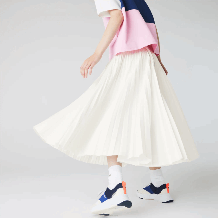 Lacoste Branded Elasticised Pleated Skirt 646T2603 White 70V Women