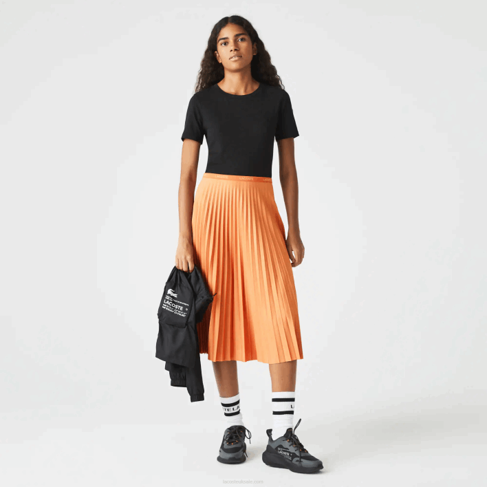 Lacoste Elasticized Waist Flowing Pleated Skirt 646T2599 Orange WWC Women