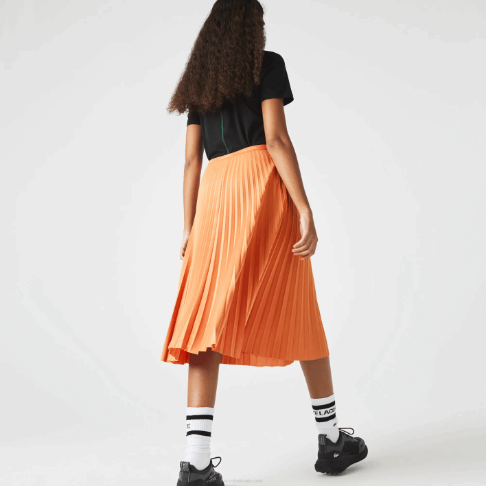 Lacoste Elasticized Waist Flowing Pleated Skirt 646T2599 Orange WWC Women