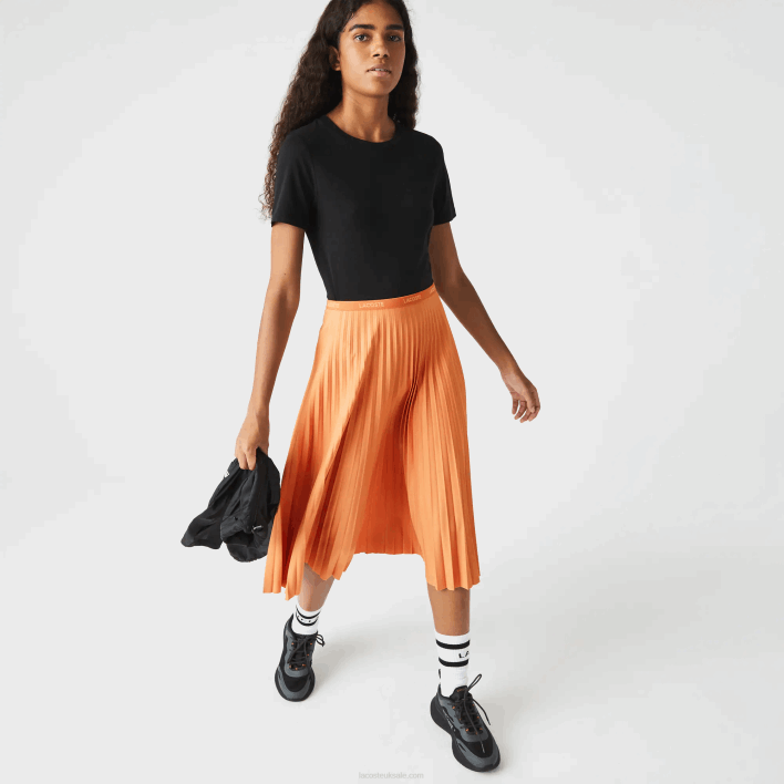 Lacoste Elasticized Waist Flowing Pleated Skirt 646T2599 Orange WWC Women
