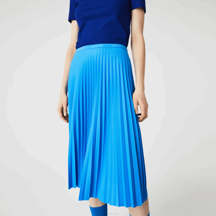 Lacoste Elasticized Waist Flowing Pleated Skirt 646T2600 Blue PTV Women