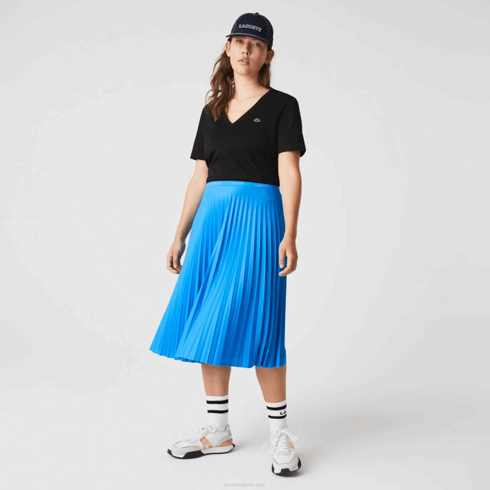 Lacoste Elasticized Waist Flowing Pleated Skirt 646T2600 Blue PTV Women