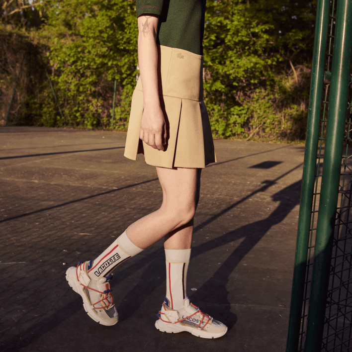 Lacoste Fashion Show Edition Pleated Canvas Tennis Skirt 646T2664 Beige L7D Women