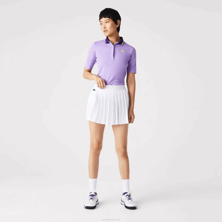 Lacoste SPORT Built-In Short Pleated Tennis Skirt 646T2582 White Green 737 Women