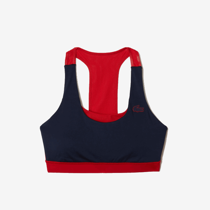 Lacoste SPORT Color-Block Recycled Polyester Sports Bra 646T2575 Navy Blue Red Green 2Q6 Women