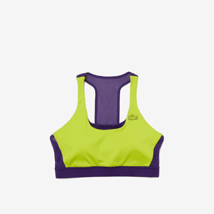 Lacoste SPORT Color-Block Recycled Polyester Sports Bra 646T2576 Yellow Purple 5CY Women