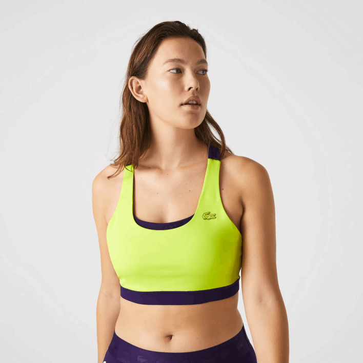 Lacoste SPORT Color-Block Recycled Polyester Sports Bra 646T2576 Yellow Purple 5CY Women