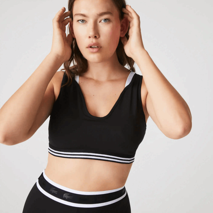 Lacoste SPORT Contrast Accents Sports Bra 646T2598 Black White Black 6KJ Women