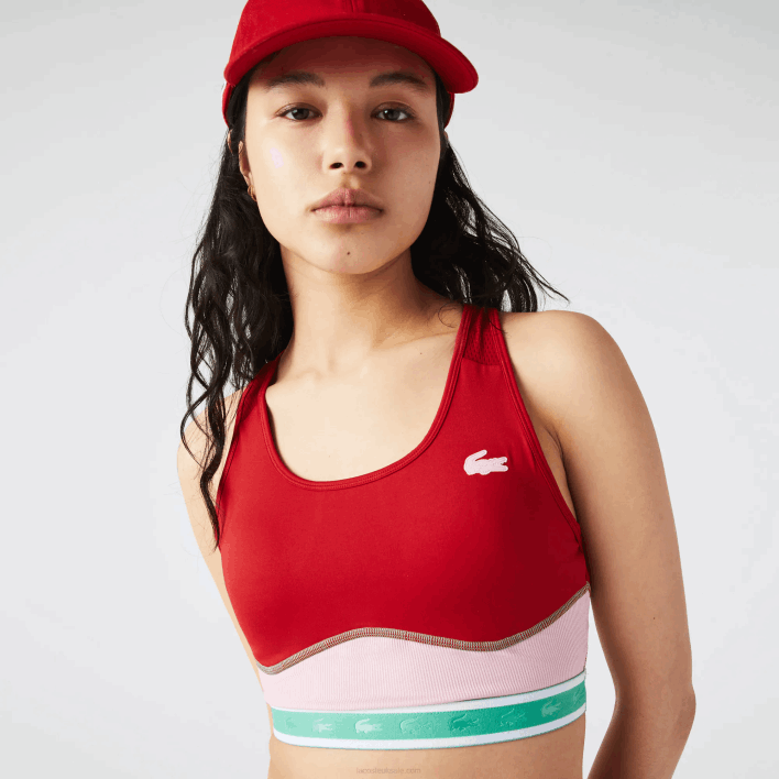 Lacoste SPORT Racer Back Sports Bra 646T2584 Red Pink Green BX0 Women