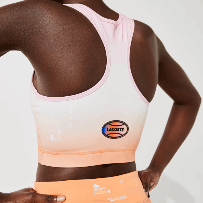 Lacoste SPORT Summer Pack Racer Back Sports Bra 646T2572 Pink White Orange DFK Women