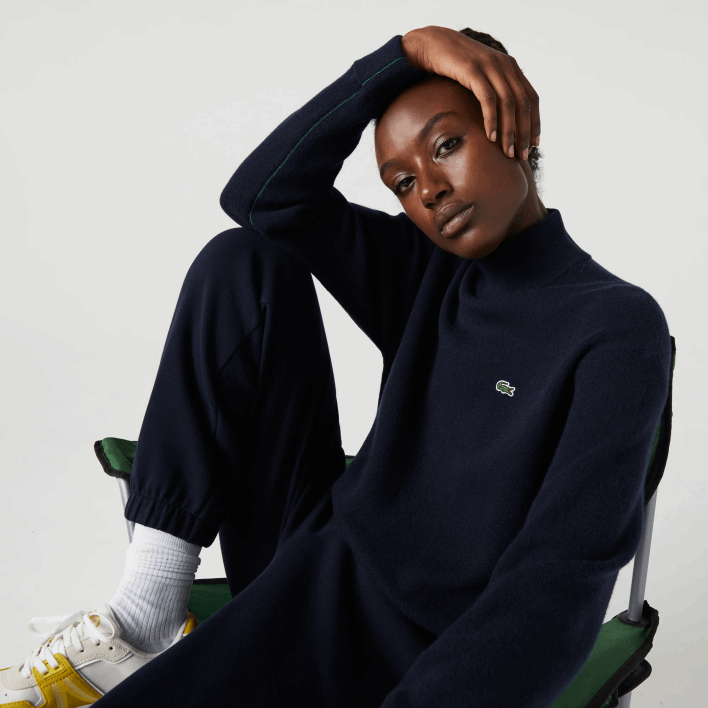 Lacoste High-Neck Wool Sweater 646T2650 Navy Blue 166 Women