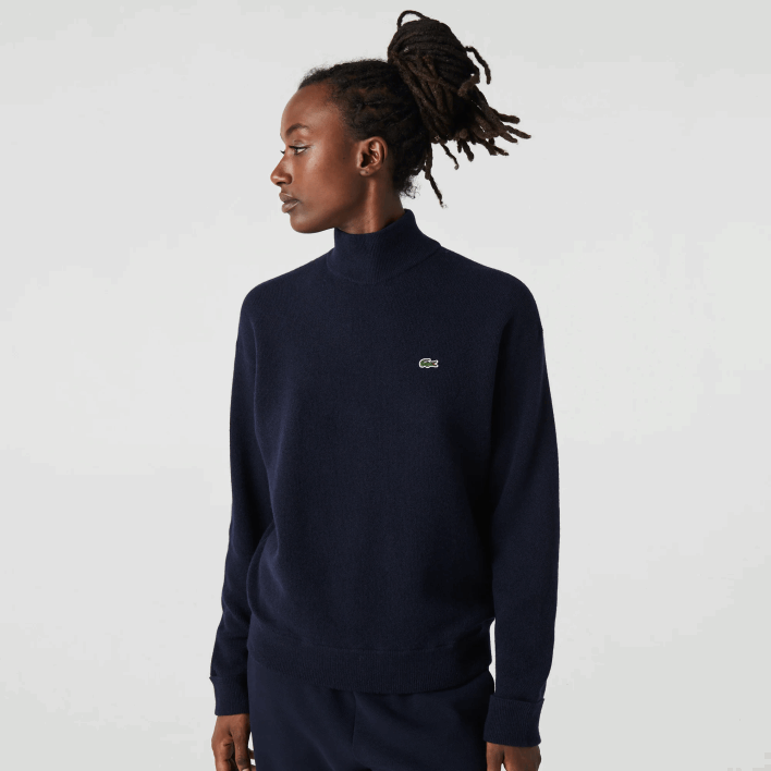 Lacoste High-Neck Wool Sweater 646T2650 Navy Blue 166 Women