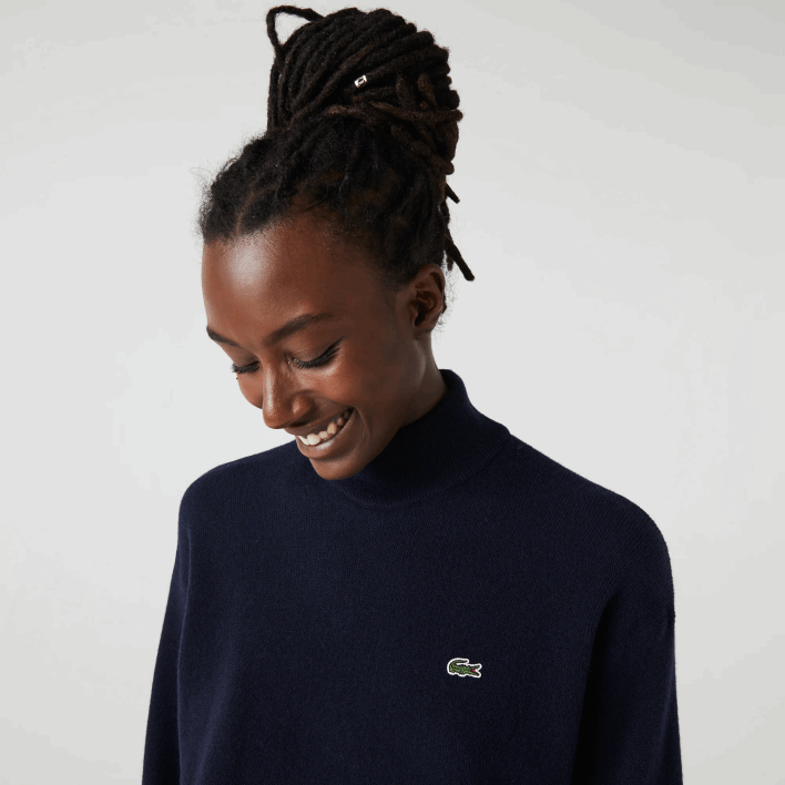 Lacoste High-Neck Wool Sweater 646T2650 Navy Blue 166 Women