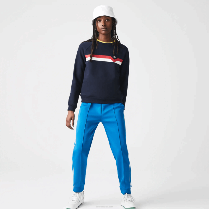 Lacoste Made in France Colorblock Organic Cotton Sweater 646T2607 Navy Blue White Red TRE Women