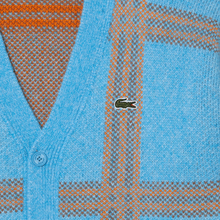 Lacoste Tartan Pattern Wool Cardigan 646T1394 Blue Orange Brown 7CZ Women
