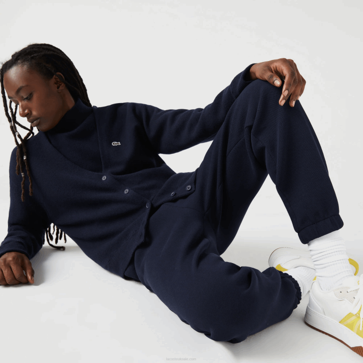 Lacoste V-Neck Wool Cardigan 646T2641 Navy Blue 166 Women