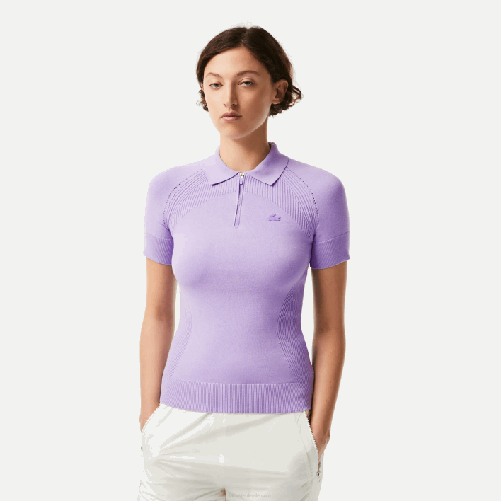 Lacoste Zip Neck Knit Sweater 646T2637 Purple GFU Women