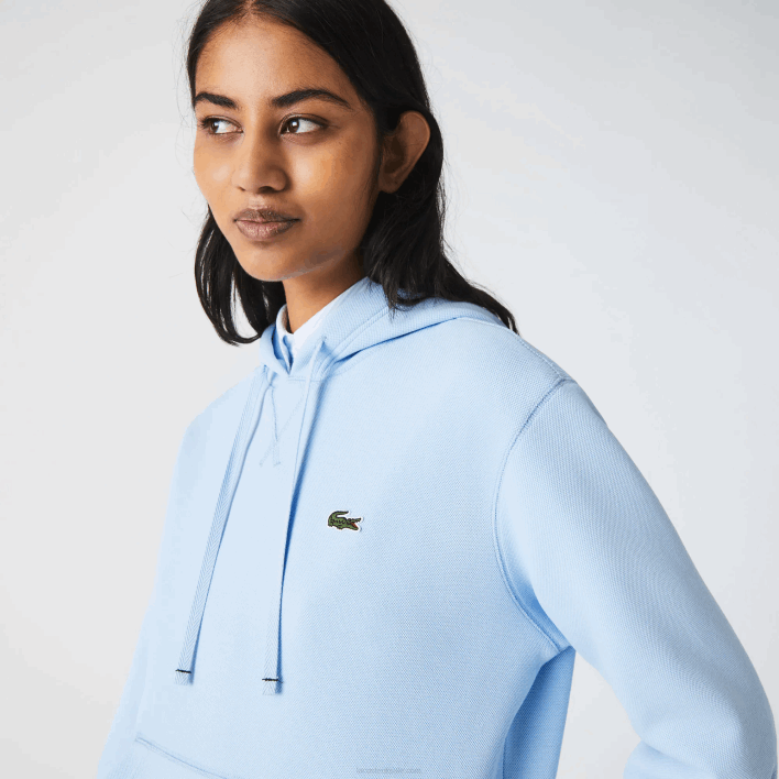 Lacoste Loose Fit Hooded Cotton Blend Sweatshirt 646T2528 Blue HBP Women