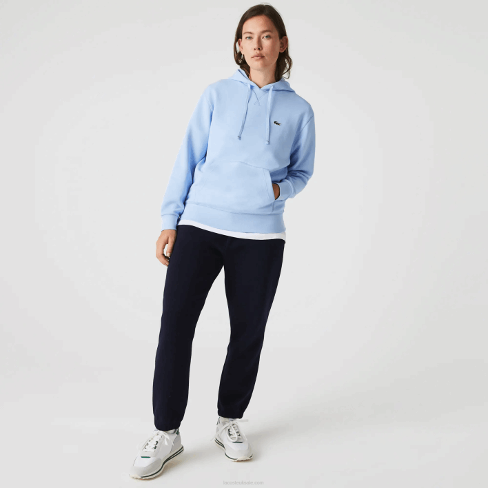 Lacoste Loose Fit Hooded Cotton Blend Sweatshirt 646T2528 Blue HBP Women