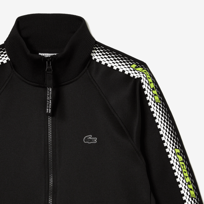 Lacoste Loose Fit Logo Stripe Zipped Sweatshirt 646T2397 Black 031 Women