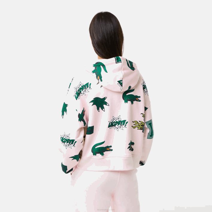 Lacoste Oversized Hooded Fleece Sweatshirt 646T2556 Light Pink T03 Women