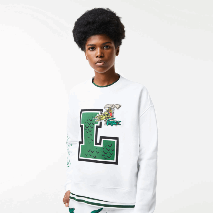 Lacoste Oversized Print And Branded Sweatshirt 646T2578 White 001 Women