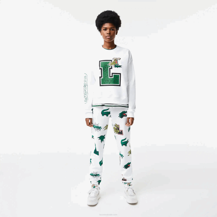 Lacoste Oversized Print And Branded Sweatshirt 646T2578 White 001 Women