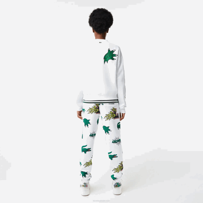 Lacoste Oversized Print And Branded Sweatshirt 646T2578 White 001 Women