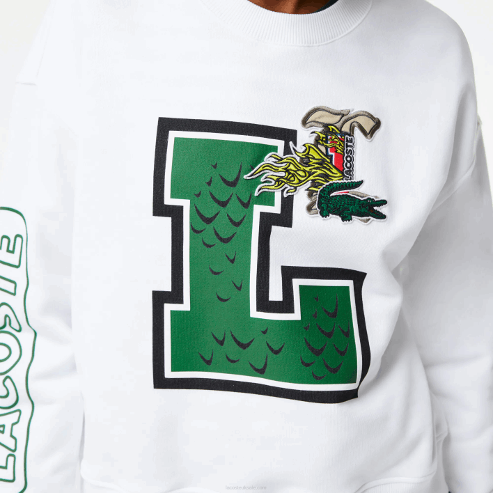 Lacoste Oversized Print And Branded Sweatshirt 646T2578 White 001 Women