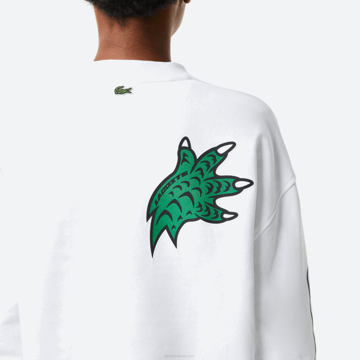 Lacoste Oversized Print And Branded Sweatshirt 646T2578 White 001 Women