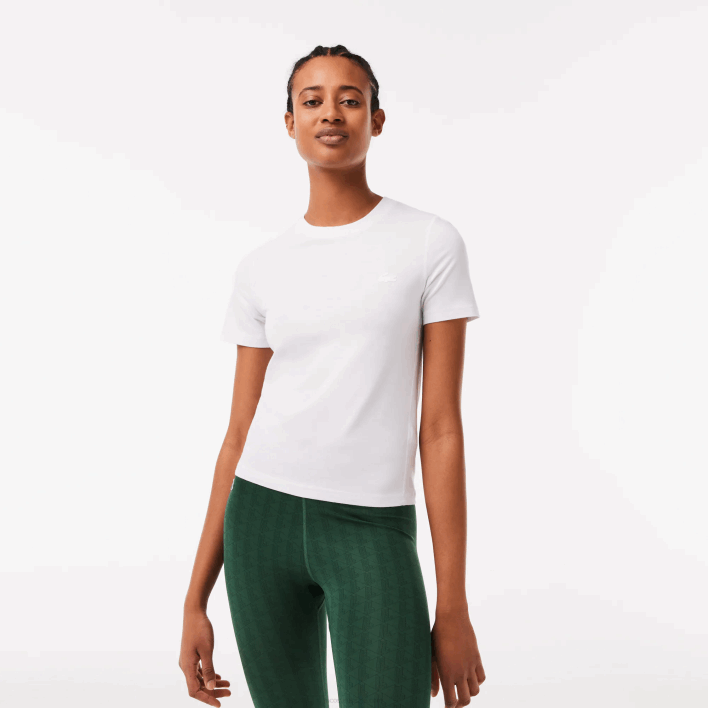 Lacoste Crew Neck Cotton Blend T-Shirt 646T2563 White 001 Women