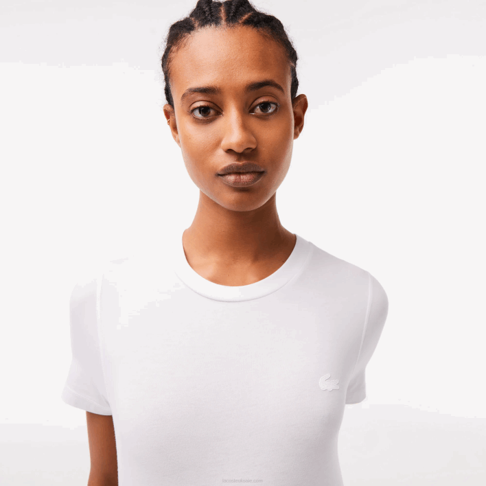 Lacoste Crew Neck Cotton Blend T-Shirt 646T2563 White 001 Women